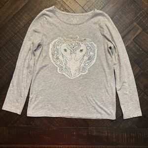 The Childrens Place Girls Flip Sequin Unicorn Top - Heather Gray